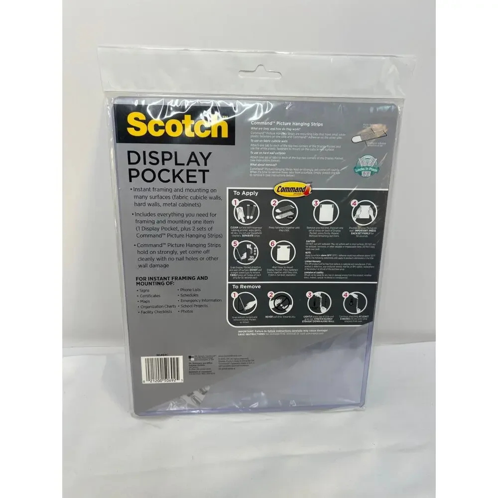 Scotch Display Pocket Removable Interlocking Fasteners Plastic 8-1/2 x 11 Clear